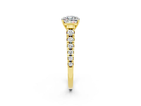 Yellow gold Cushion Cut Moissanite Solitaire Ring with Cathedral Setting and Pavé Band_2