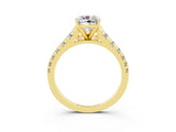 Yellow gold Cushion Cut Moissanite Solitaire Ring with Cathedral Setting and Pavé Band_3