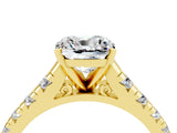 Yellow gold Cushion Cut Moissanite Solitaire Ring with Cathedral Setting and Pavé Band_4