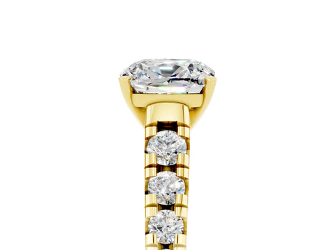 Yellow gold Cushion Cut Moissanite Solitaire Ring with Cathedral Setting and Pavé Band_5