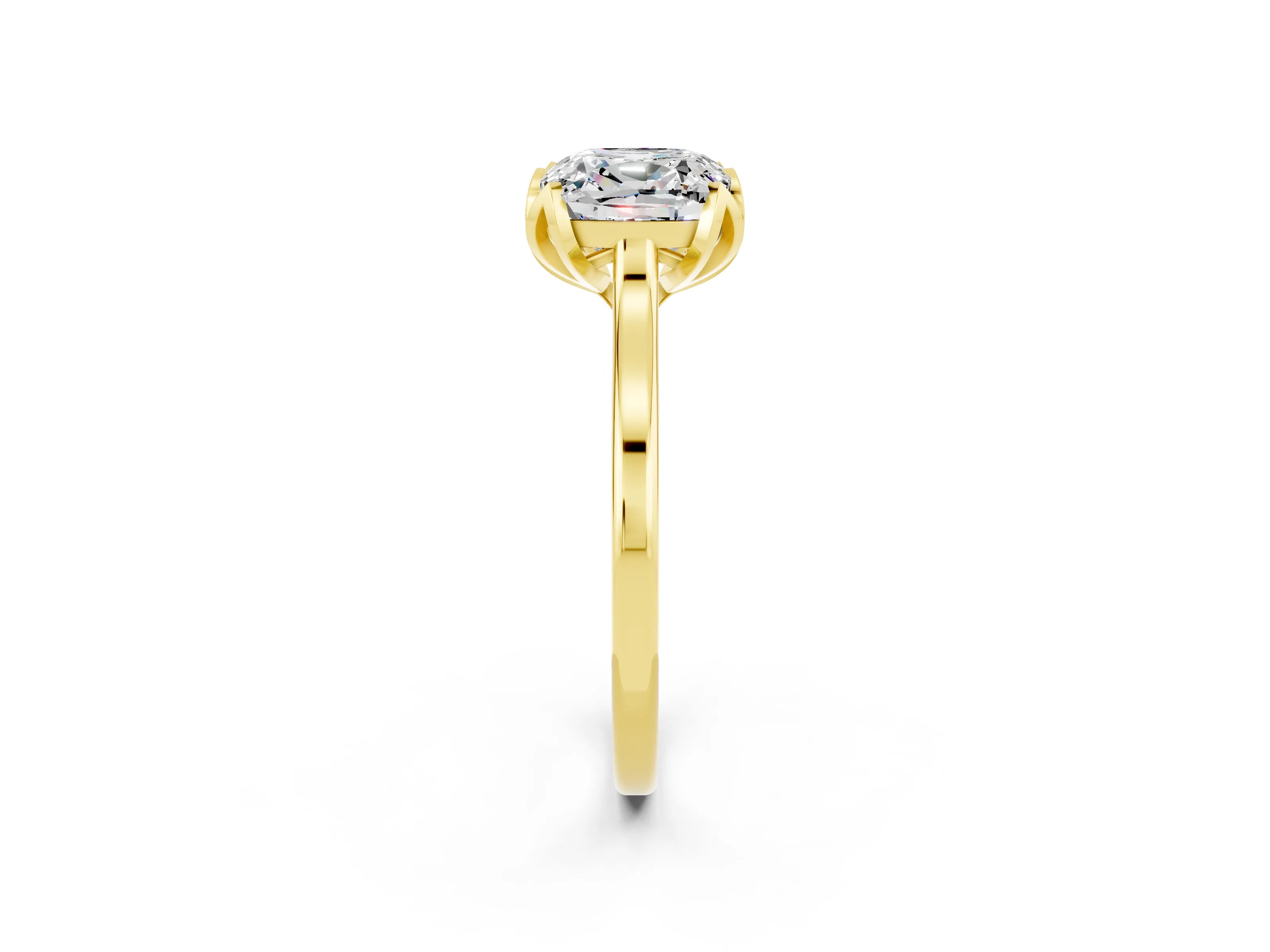 Yellow gold Cushion Cut Moissanite Solitaire Ring with Flower Prong Setting and Classic Band_14
