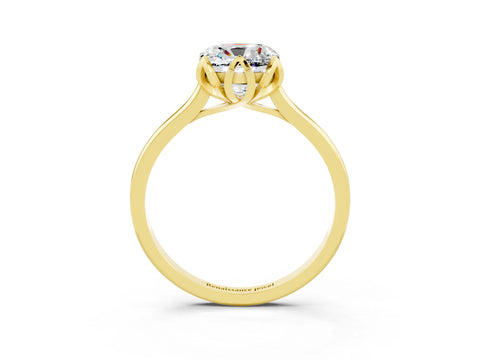 Yellow gold Cushion Cut Moissanite Solitaire Ring with Flower Prong Setting and Classic Band_15
