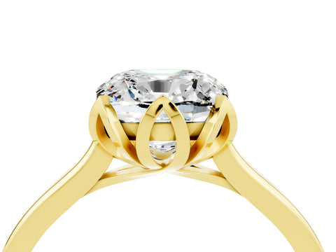 Yellow gold Cushion Cut Moissanite Solitaire Ring with Flower Prong Setting and Classic Band_16