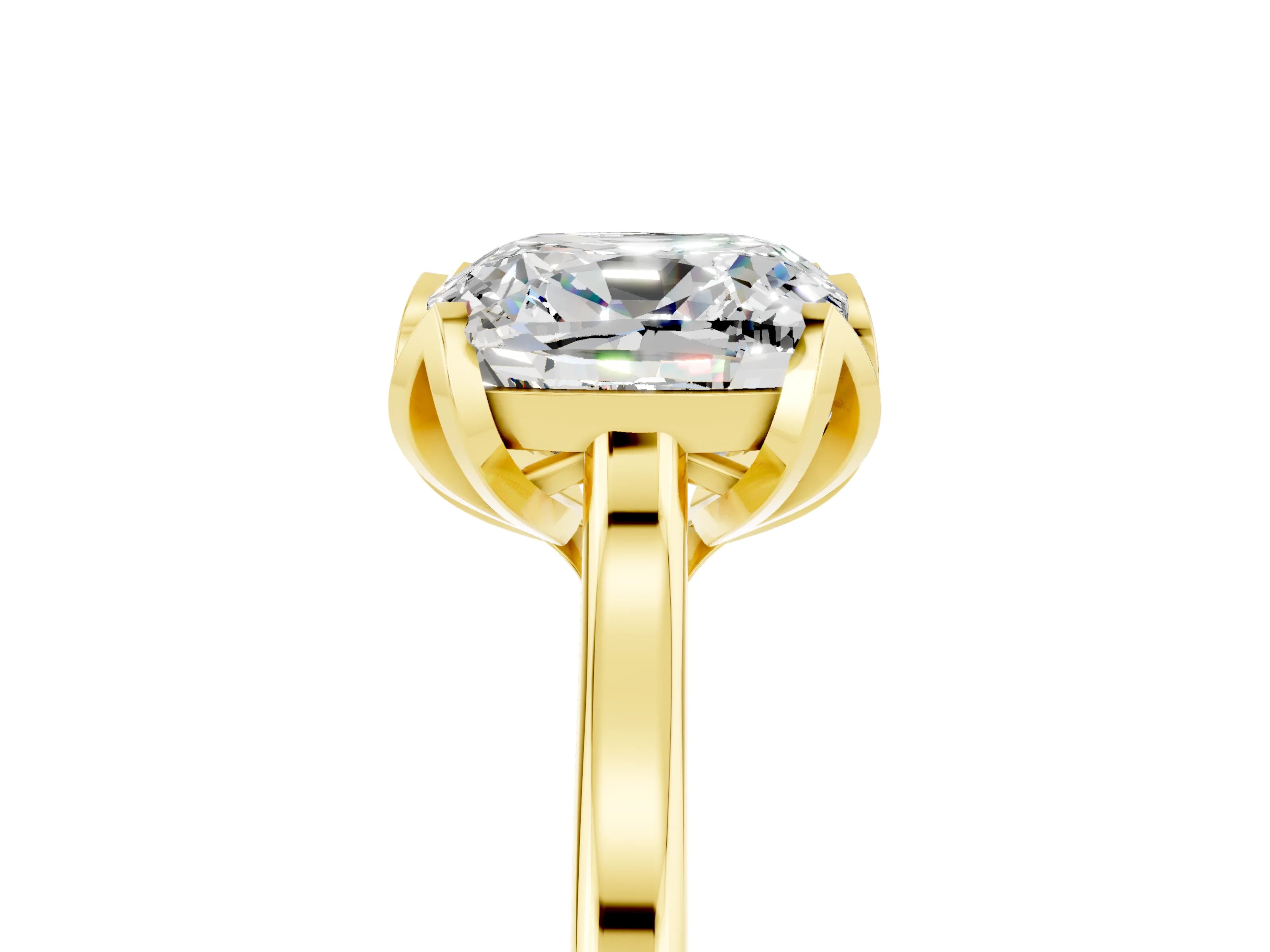 Yellow gold Cushion Cut Moissanite Solitaire Ring with Flower Prong Setting and Classic Band_17