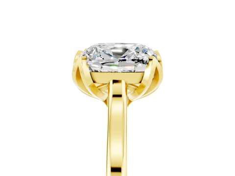 Yellow gold Cushion Cut Moissanite Solitaire Ring with Flower Prong Setting and Classic Band_17
