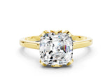 Yellow gold Cushion Cut Moissanite Solitaire Ring with Flower Prong Setting and Classic Band_36