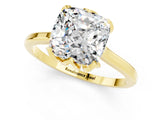 Yellow gold Cushion Cut Moissanite Solitaire Ring with Flower Prong Setting and Classic Band_37