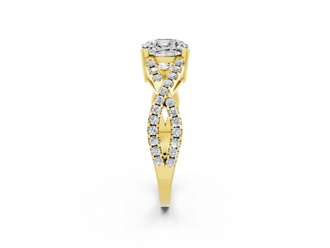 Yellow gold Cushion Cut Moissanite Solitaire Ring with Four-Prong Setting and Twisted Pavé Band_2