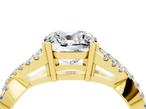 Yellow gold Cushion Cut Moissanite Solitaire Ring with Four-Prong Setting and Twisted Pavé Band_4
