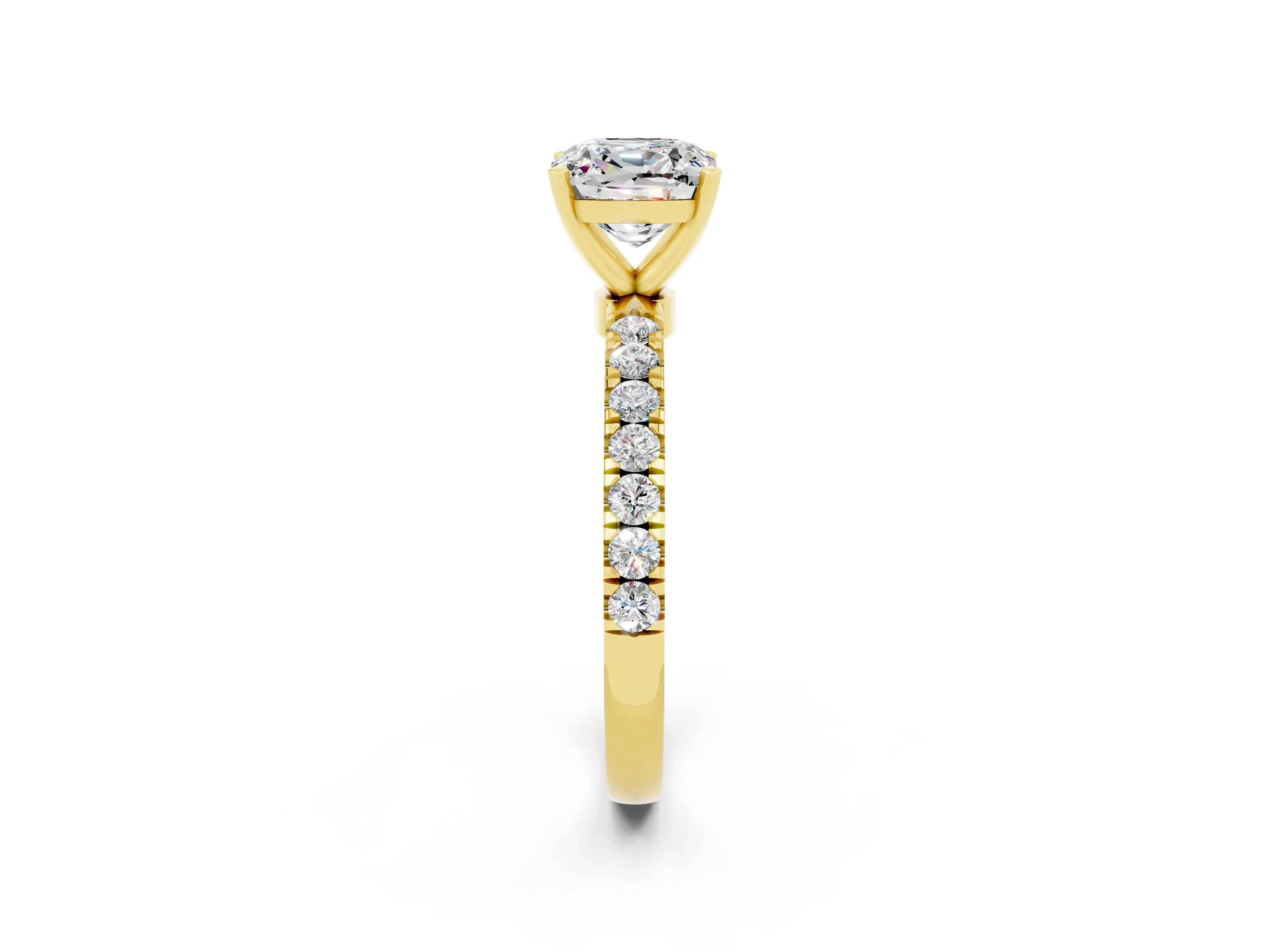 Yellow gold Cushion Cut Moissanite Solitaire Ring with Pavé Accents and Four-Prong Setting_2
