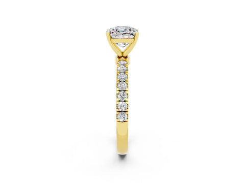 Yellow gold Cushion Cut Moissanite Solitaire Ring with Pavé Accents and Four-Prong Setting_2