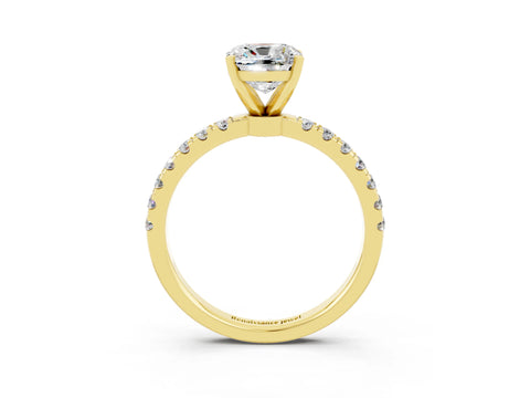 Yellow gold Cushion Cut Moissanite Solitaire Ring with Pavé Accents and Four-Prong Setting_3