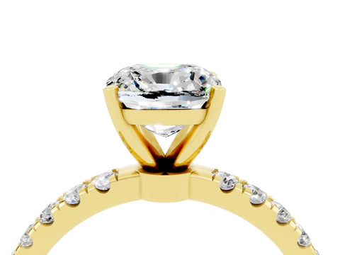 Yellow gold Cushion Cut Moissanite Solitaire Ring with Pavé Accents and Four-Prong Setting_4