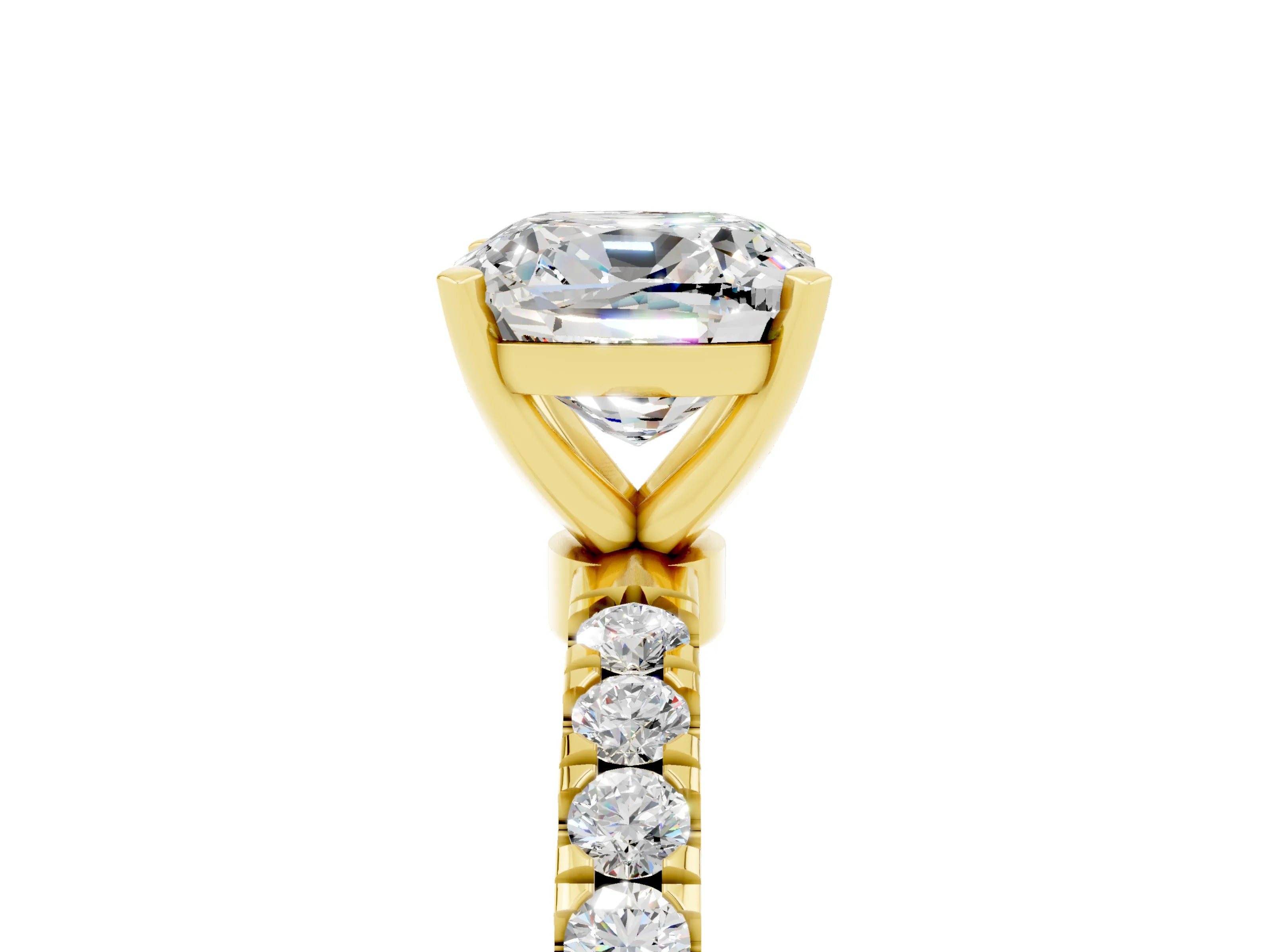 Yellow gold Cushion Cut Moissanite Solitaire Ring with Pavé Accents and Four-Prong Setting_5