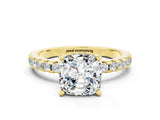 Yellow gold Cushion Cut Moissanite Solitaire Ring with Pavé Band and Four-Prong Setting_24