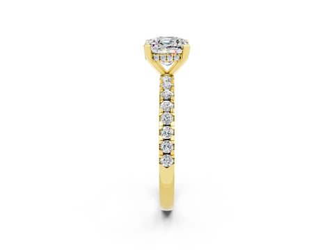 Yellow gold Cushion Cut Moissanite Solitaire Ring with Pavé Band and Four-Prong Setting_26