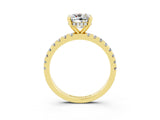 Yellow gold Cushion Cut Moissanite Solitaire Ring with Pavé Band and Four-Prong Setting_27
