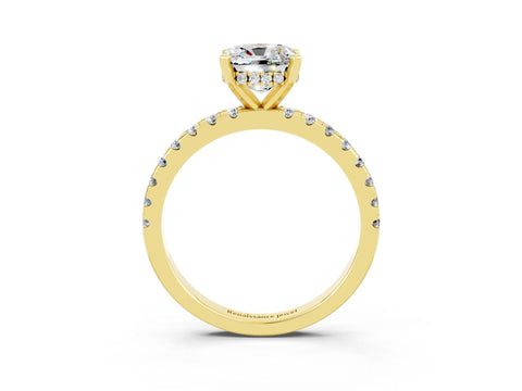 Yellow gold Cushion Cut Moissanite Solitaire Ring with Pavé Band and Four-Prong Setting_27