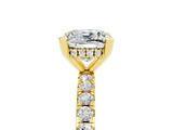 Yellow gold Cushion Cut Moissanite Solitaire Ring with Pavé Band and Four-Prong Setting_29