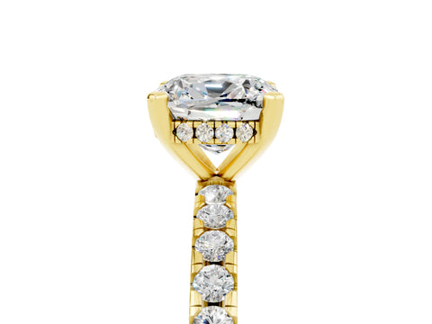 Yellow gold Cushion Cut Moissanite Solitaire Ring with Pavé Band and Four-Prong Setting_29