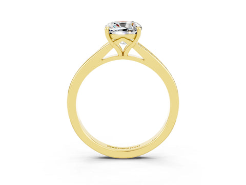 Yellow gold Cushion Cut Moissanite Solitaire Ring with Pavé Band and Prong Setting_15