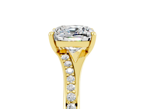Yellow gold Cushion Cut Moissanite Solitaire Ring with Pavé Band and Prong Setting_17