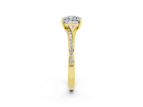 Yellow gold Cushion Cut Moissanite Solitaire Ring with Pavé Band and Prong Setting_2