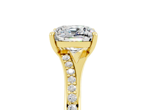 Yellow gold Cushion Cut Moissanite Solitaire Ring with Pavé Band and Prong Setting_5
