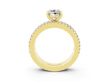 Yellow gold Cushion Cut Moissanite Solitaire Ring with Pavé and Channel Set Band_3