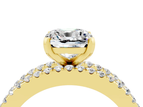 Yellow gold Cushion Cut Moissanite Solitaire Ring with Pavé and Channel Set Band_4