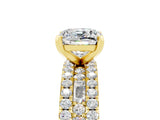 Yellow gold Cushion Cut Moissanite Solitaire Ring with Pavé and Channel Set Band_5