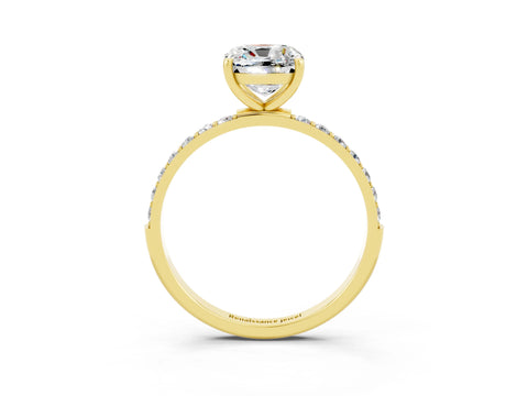 Yellow gold Cushion Cut Moissanite Solitaire Ring with Pave Band and Four Prong Setting_15