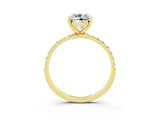 Yellow gold Cushion Cut Moissanite Solitaire Ring with Pave Band and Four Prong Setting_27