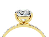 Yellow gold Cushion Cut Moissanite Solitaire Ring with Pave Band and Four Prong Setting_28