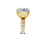 Yellow gold Cushion Cut Moissanite Solitaire Ring with Pave Band and Four Prong Setting_29