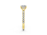 Yellow gold Cushion Cut Moissanite Solitaire Ring with Round  Pavé Band and Four-Prong Setting_38