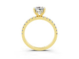 Yellow gold Cushion Cut Moissanite Solitaire Ring with Round  Pavé Band and Four-Prong Setting_39