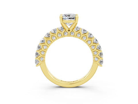 Yellow gold Cushion Cut Moissanite Solitaire Ring with Shared Prong Pavé Band and Four-Prong Setting_3