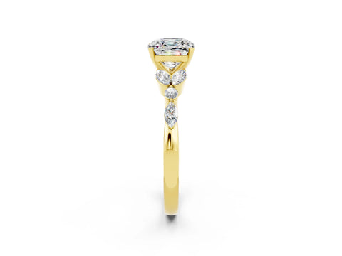 Yellow gold Cushion Cut Moissanite Solitaire Ring with Side Stones and Four-Prong Setting_14
