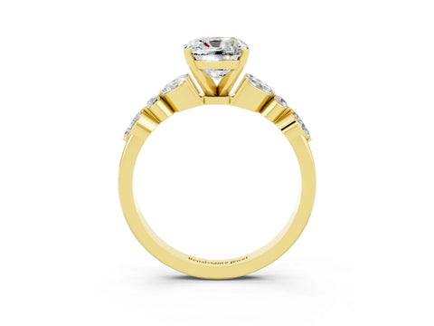 Yellow gold Cushion Cut Moissanite Solitaire Ring with Side Stones and Four-Prong Setting_15