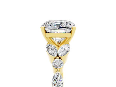 Yellow gold Cushion Cut Moissanite Solitaire Ring with Side Stones and Four-Prong Setting_17