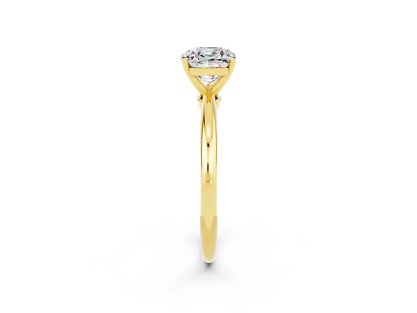 Yellow gold Cushion Cut Moissanite Solitaire Ring with Six-Prong Setting and Classic Band