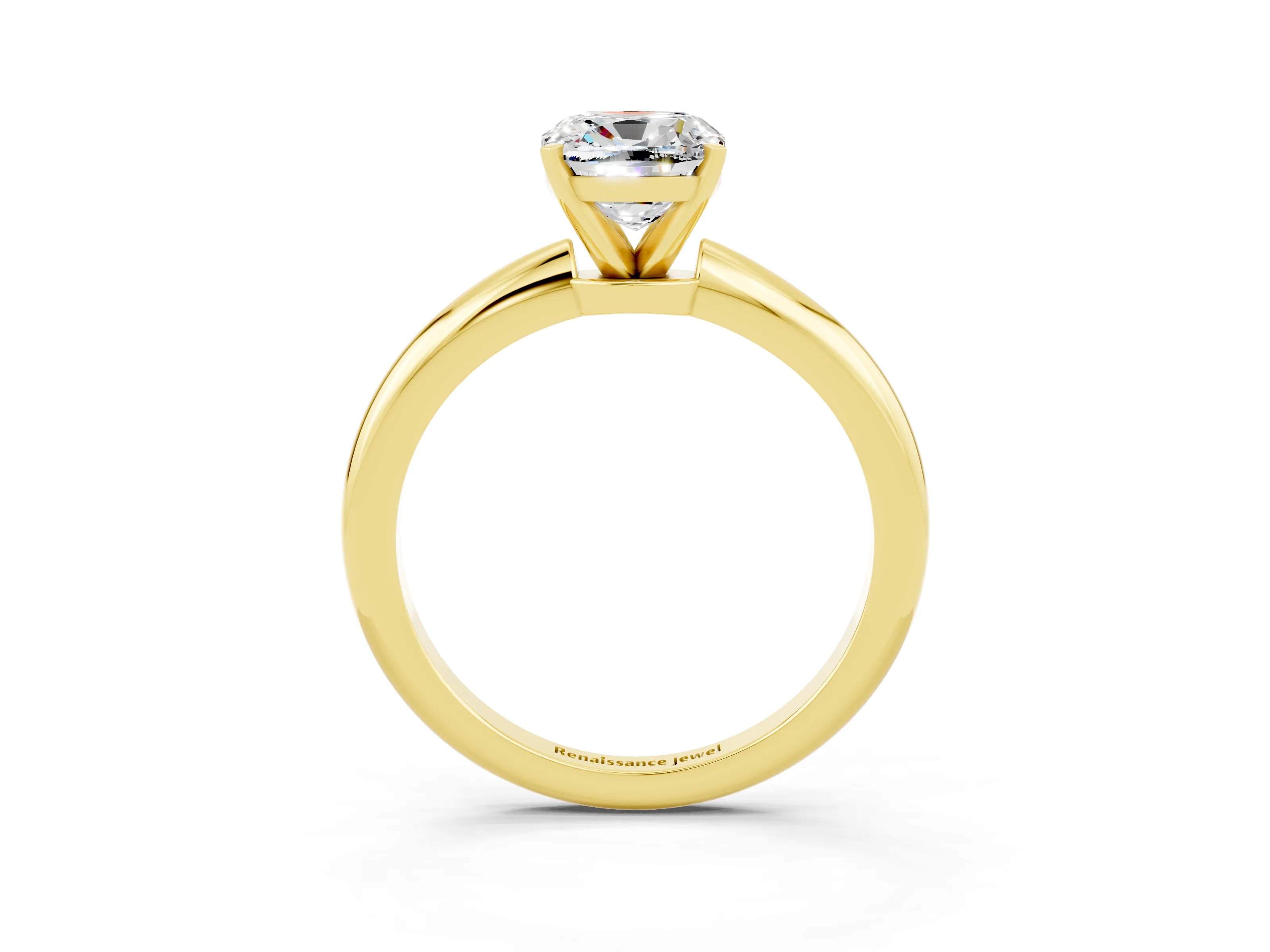 Yellow gold Cushion Cut Moissanite Solitaire Ring with Six-Prong Setting and Classic Band_3