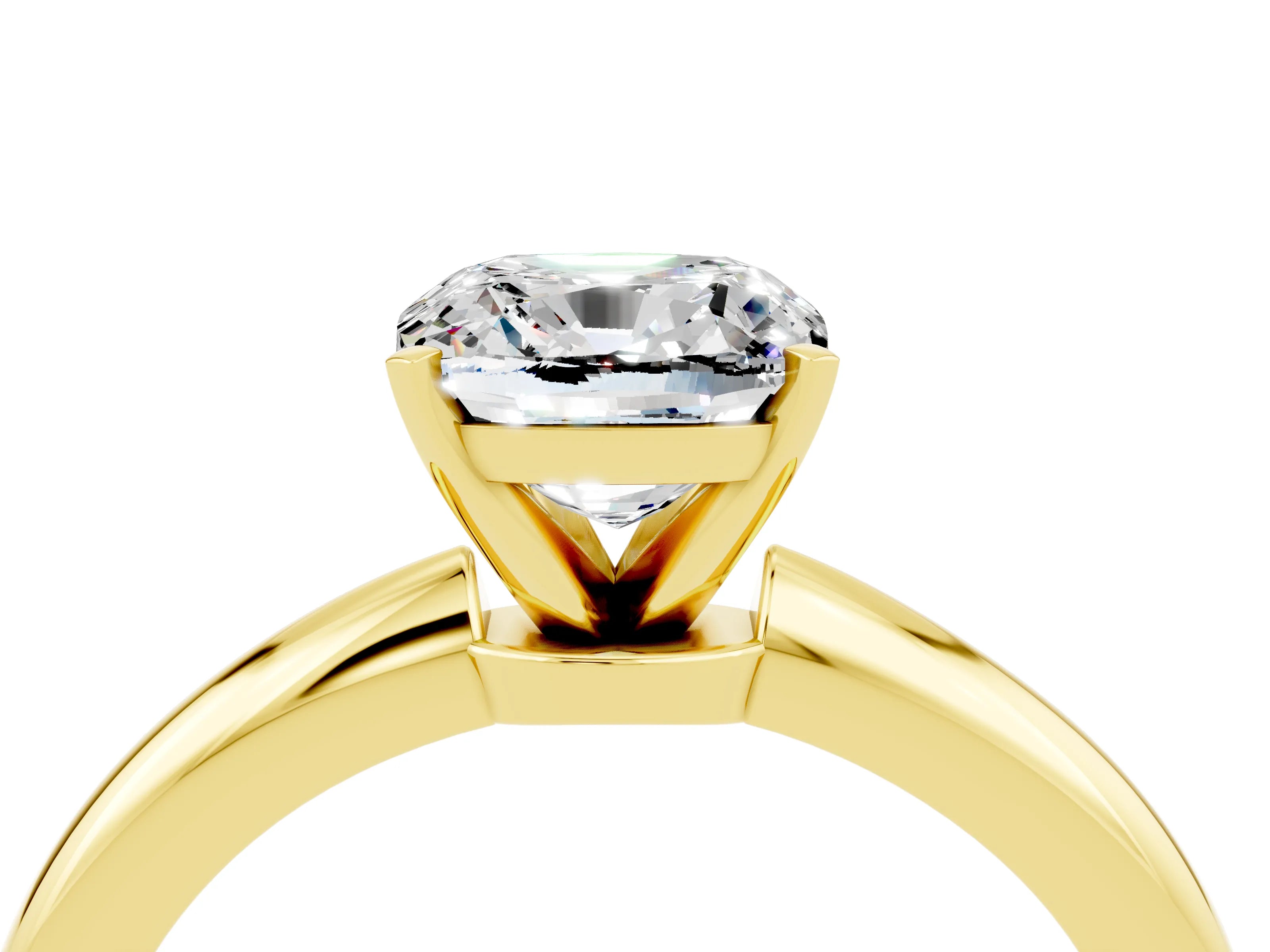 Yellow gold Cushion Cut Moissanite Solitaire Ring with Six-Prong Setting and Classic Band_4