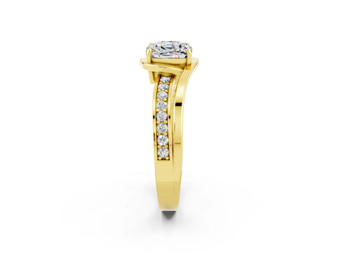 Yellow gold Cushion Cut Moissanite Solitaire Ring with Split Shank and Prong Setting_2