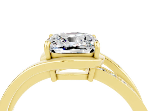 Yellow gold Cushion Cut Moissanite Solitaire Ring with Split Shank and Prong Setting_4