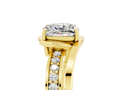 Yellow gold Cushion Cut Moissanite Solitaire Ring with Split Shank and Prong Setting_5