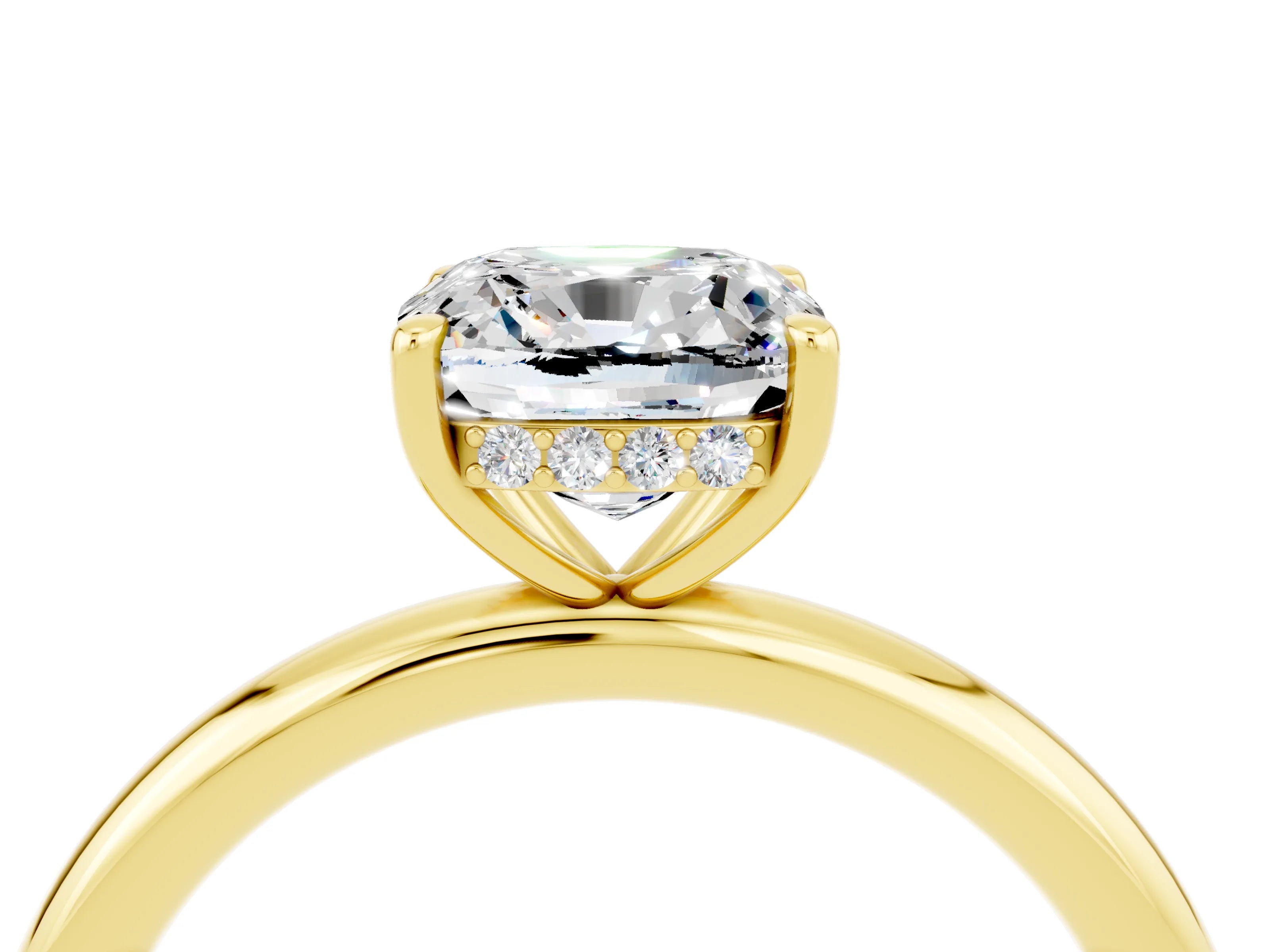 Yellow gold Cushion Cut Moissanite Solitaire Ring with Thin Band and Four-Prong Setting_4