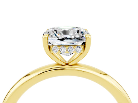 Yellow gold Cushion Cut Moissanite Solitaire Ring with Thin Band and Four-Prong Setting_4