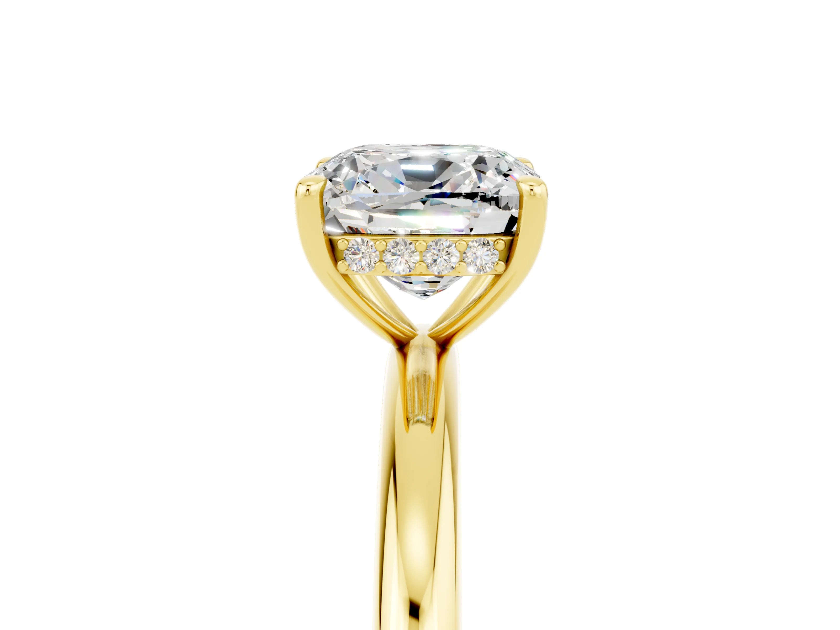 Yellow gold Cushion Cut Moissanite Solitaire Ring with Thin Band and Four-Prong Setting_5
